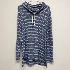 Olive Oak Blue & White Striped Lagenlook Cowl Neck, Long Sleeve Soft NWOT